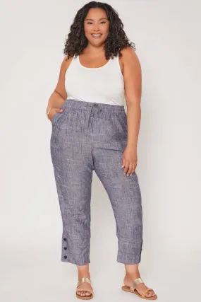 Linen Button Hem Flood Pants (Missy Plus Size)