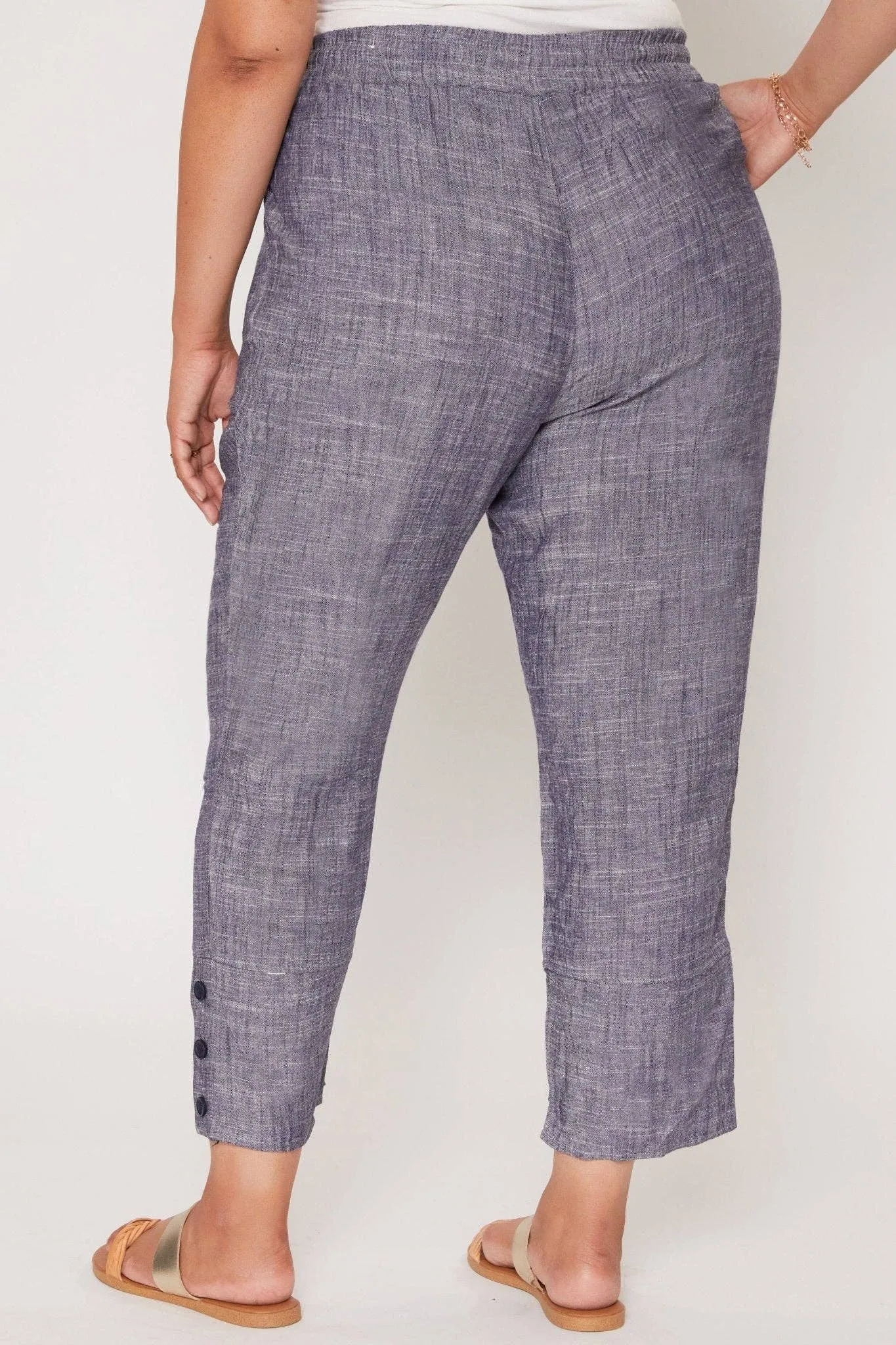 Linen Button Hem Flood Pants (Missy Plus Size)