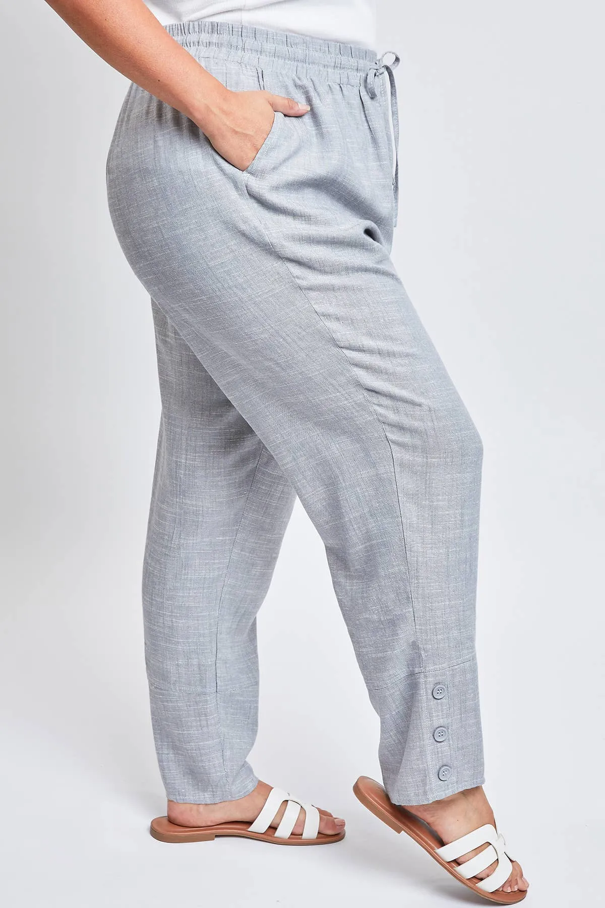 Linen Button Hem Flood Pants (Missy Plus Size)