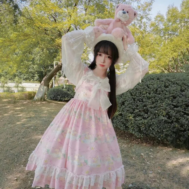 Lolita Lace Ruffles Dress With Bowknot