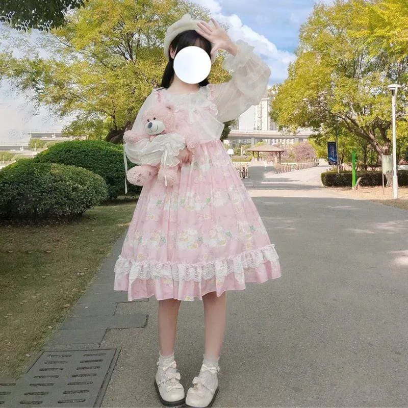 Lolita Lace Ruffles Dress With Bowknot