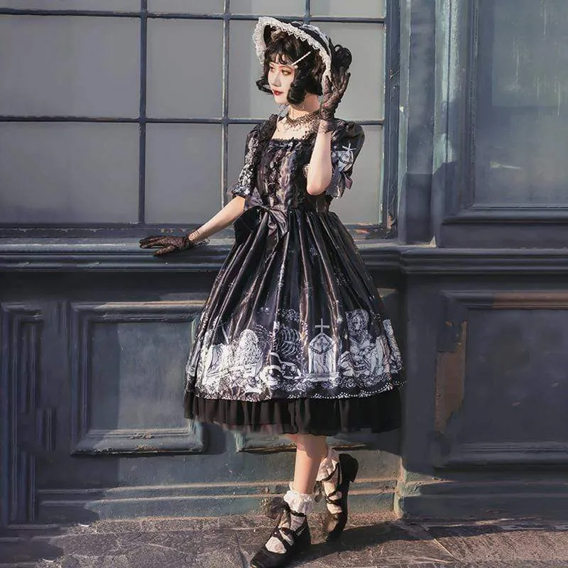 Lolita Lace Ruffles Front Bowknot Dress