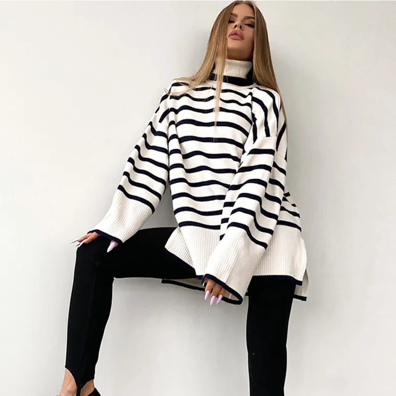 Long Sleeve Striped Knitted Oversized Sweater