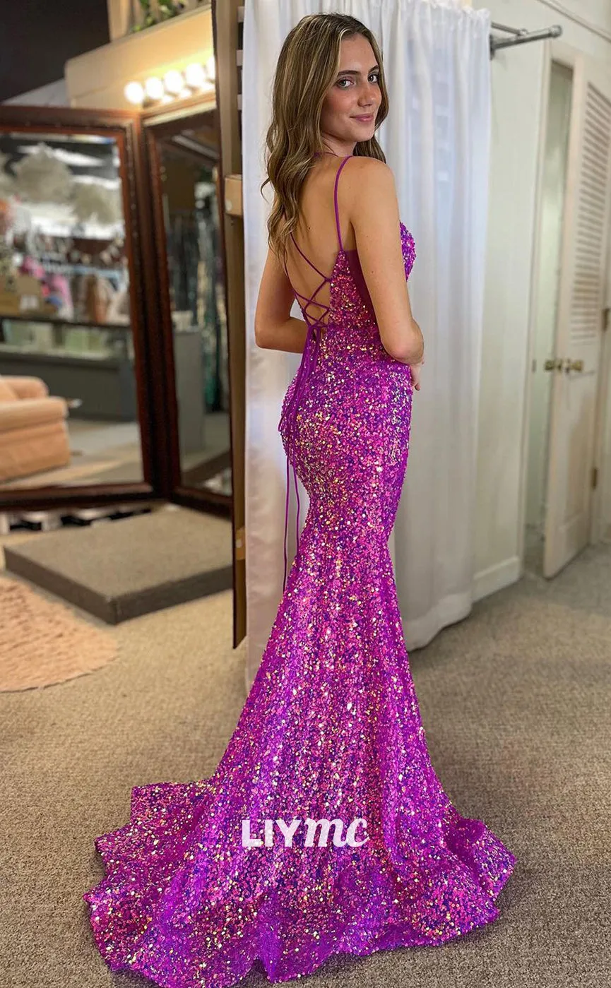 LP1194 - Spaghetti Straps Fully Sequins Sparkly Formal Prom Dress