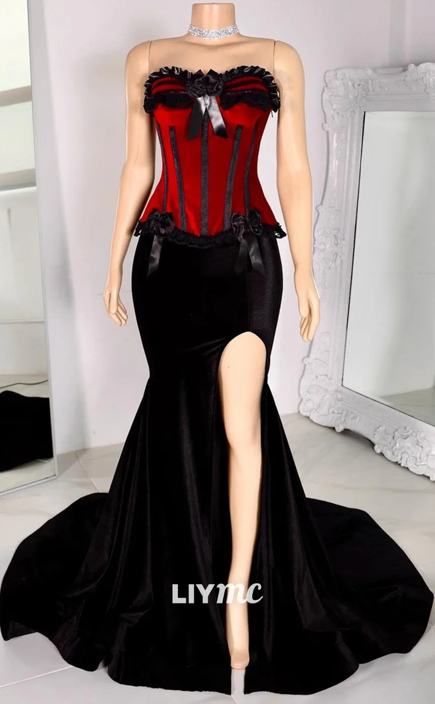 LP2209 - Sweetheart Ruffled Sleeveless High Slit Sexy Prom Dress for Black Girls