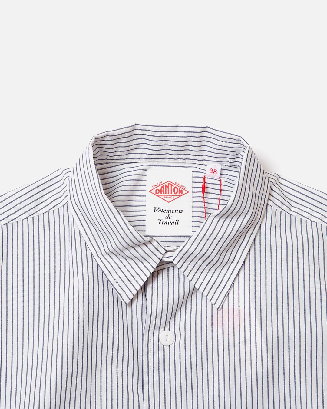 L/S Work Shirt - White / Navy Blue Stripe