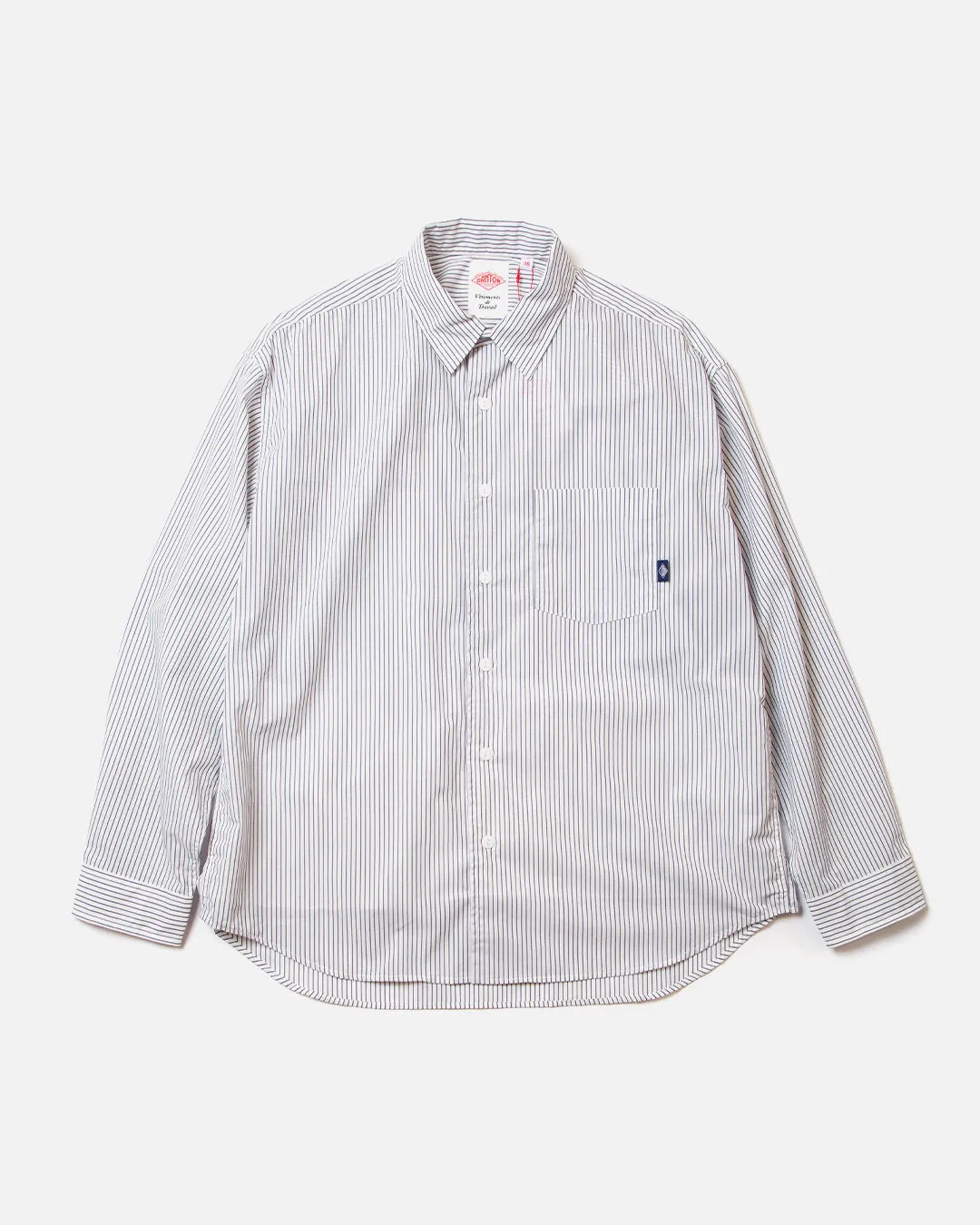 L/S Work Shirt - White / Navy Blue Stripe