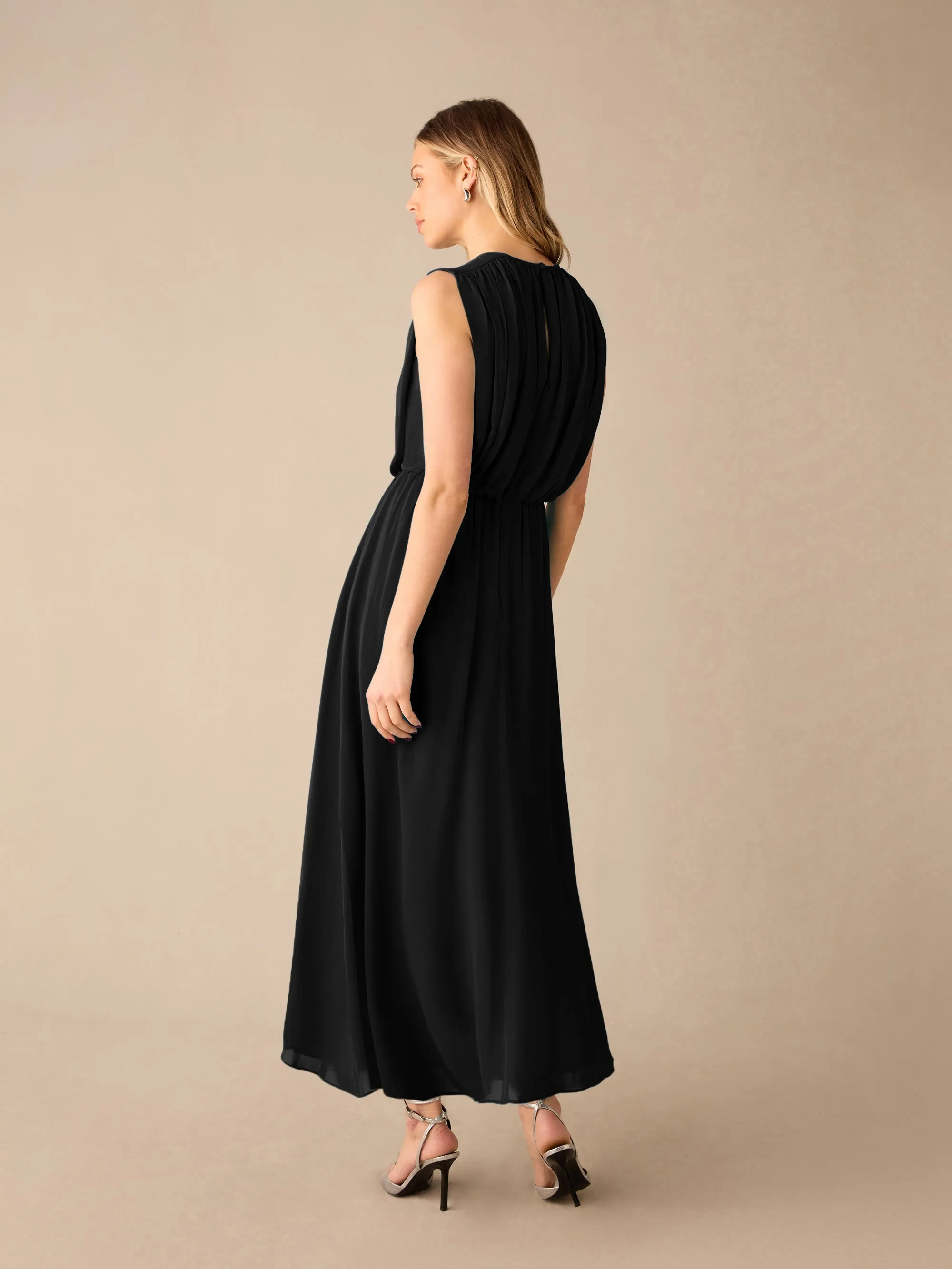 Lucia Black Gathered Waist Maxi Dress