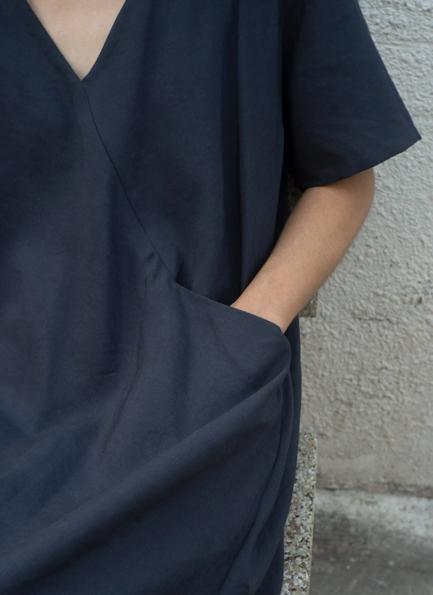 Mango Short Sleeve V Pocket Dress in Dark Blue