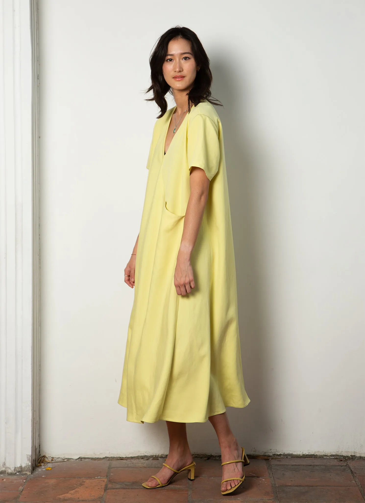 Mango Short Sleeve V Pocket Dress - Lemon