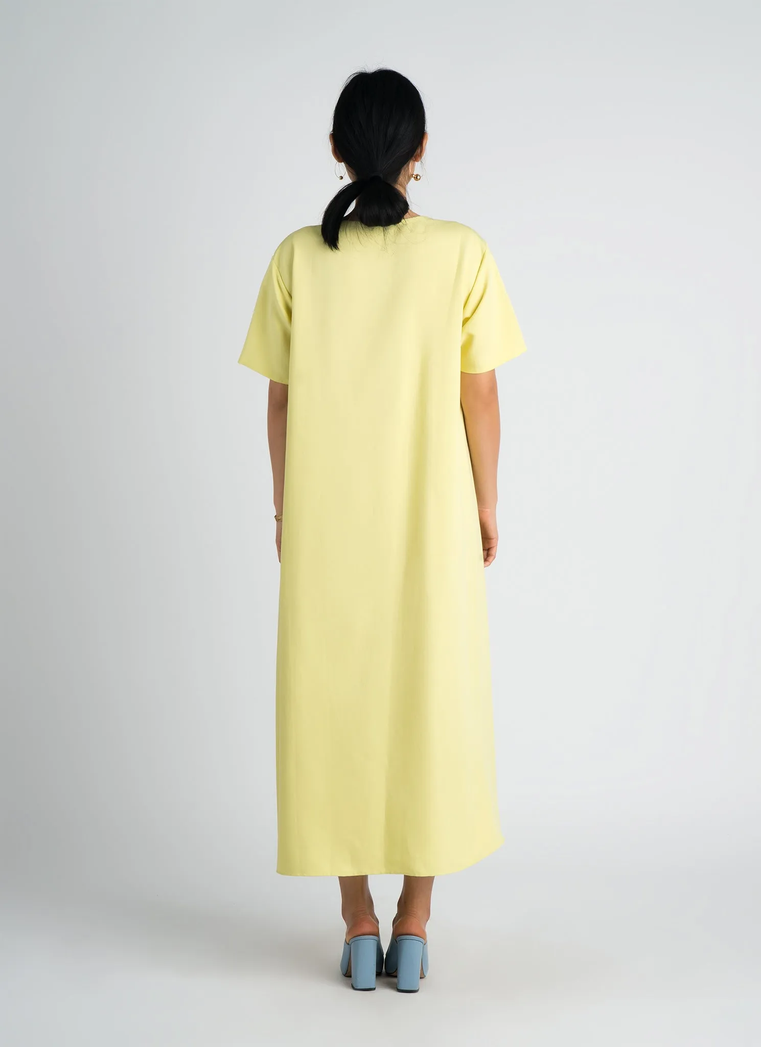 Mango Short Sleeve V Pocket Dress - Lemon