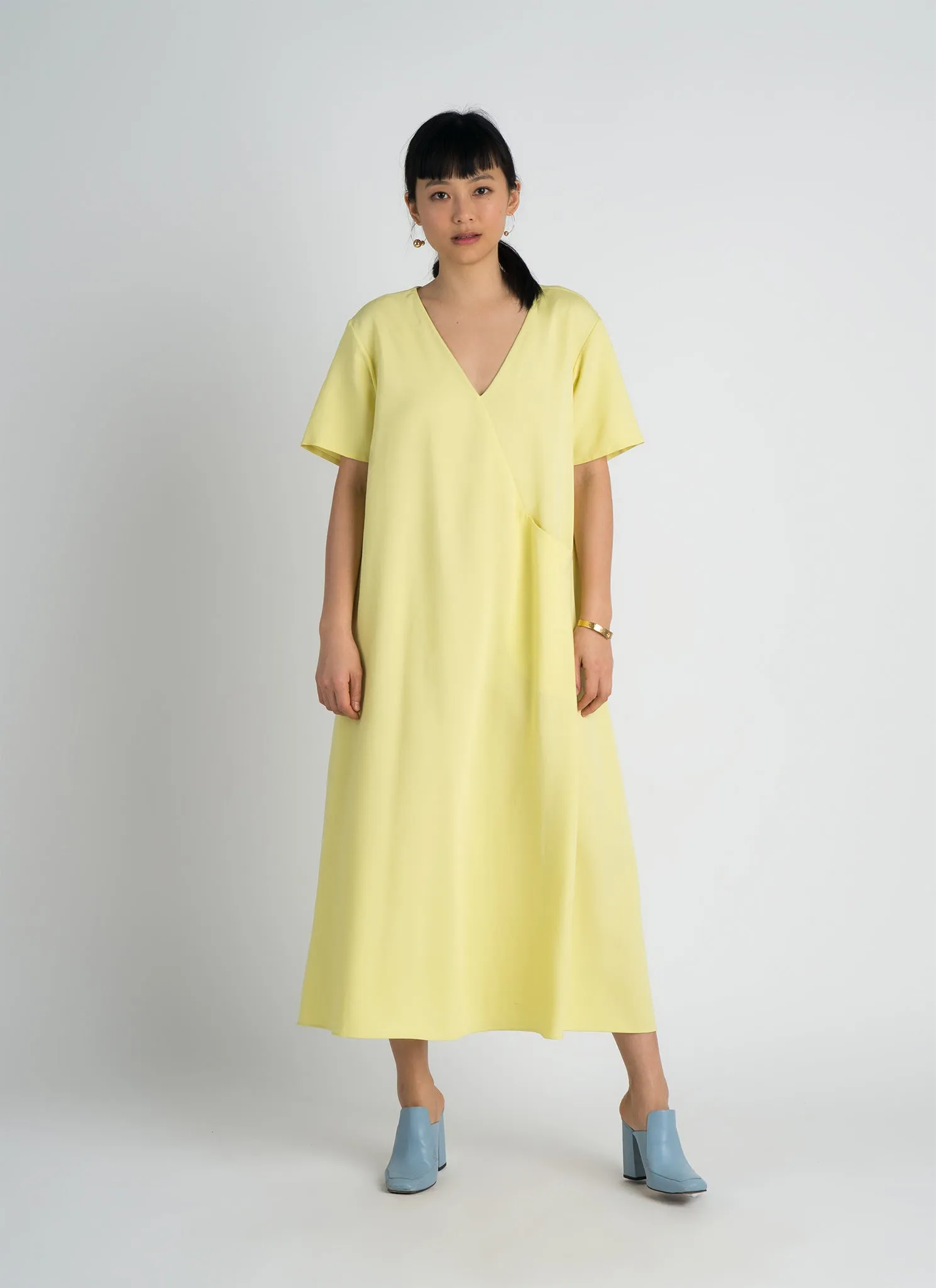 Mango Short Sleeve V Pocket Dress - Lemon