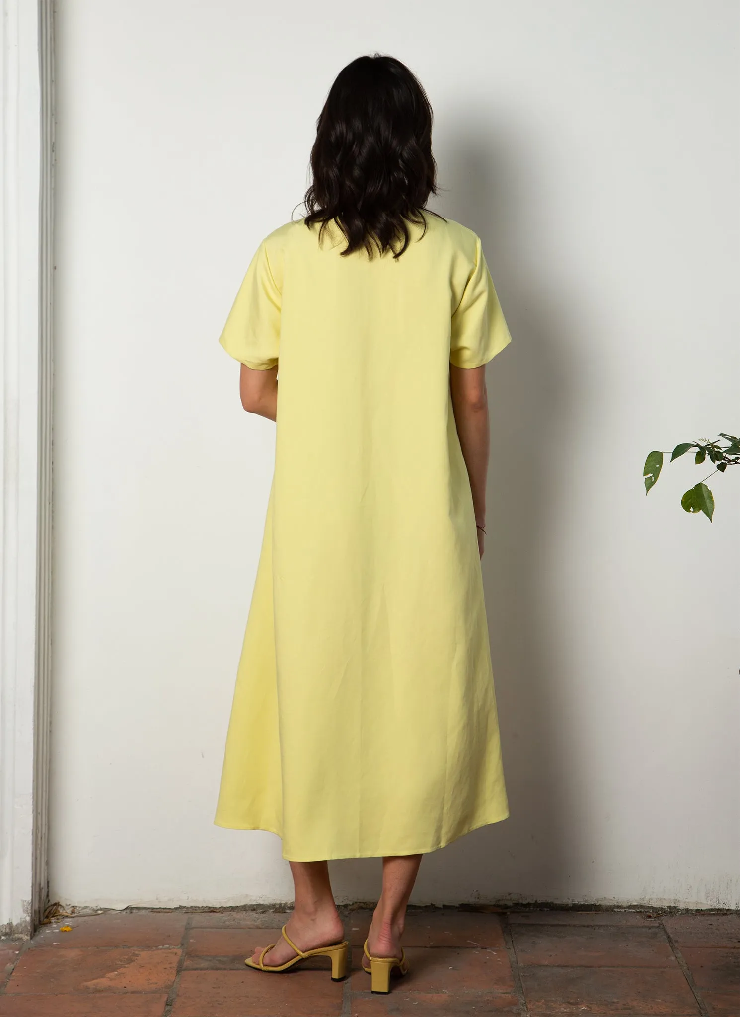 Mango Short Sleeve V Pocket Dress - Lemon