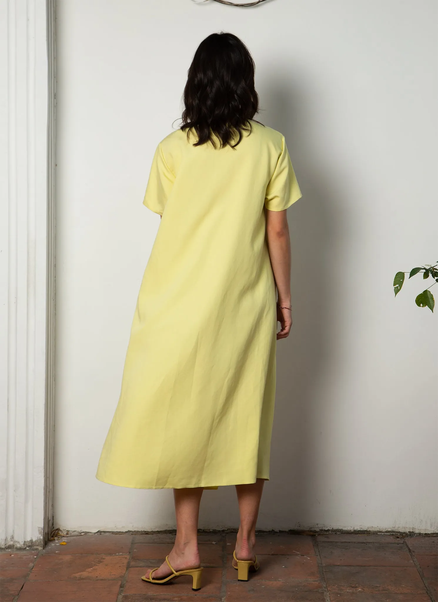 Mango Short Sleeve V Pocket Dress - Lemon