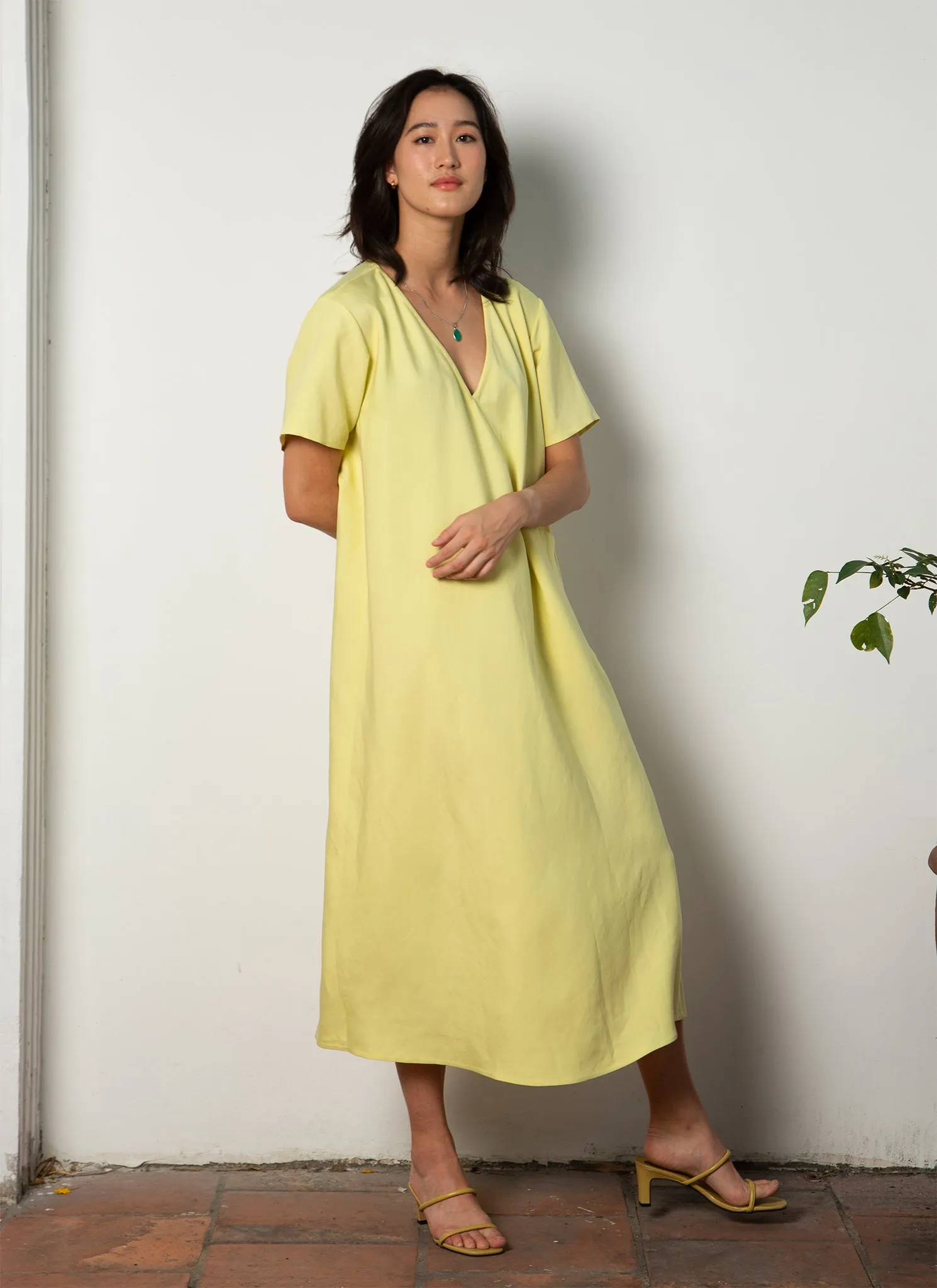 Mango Short Sleeve V Pocket Dress - Lemon