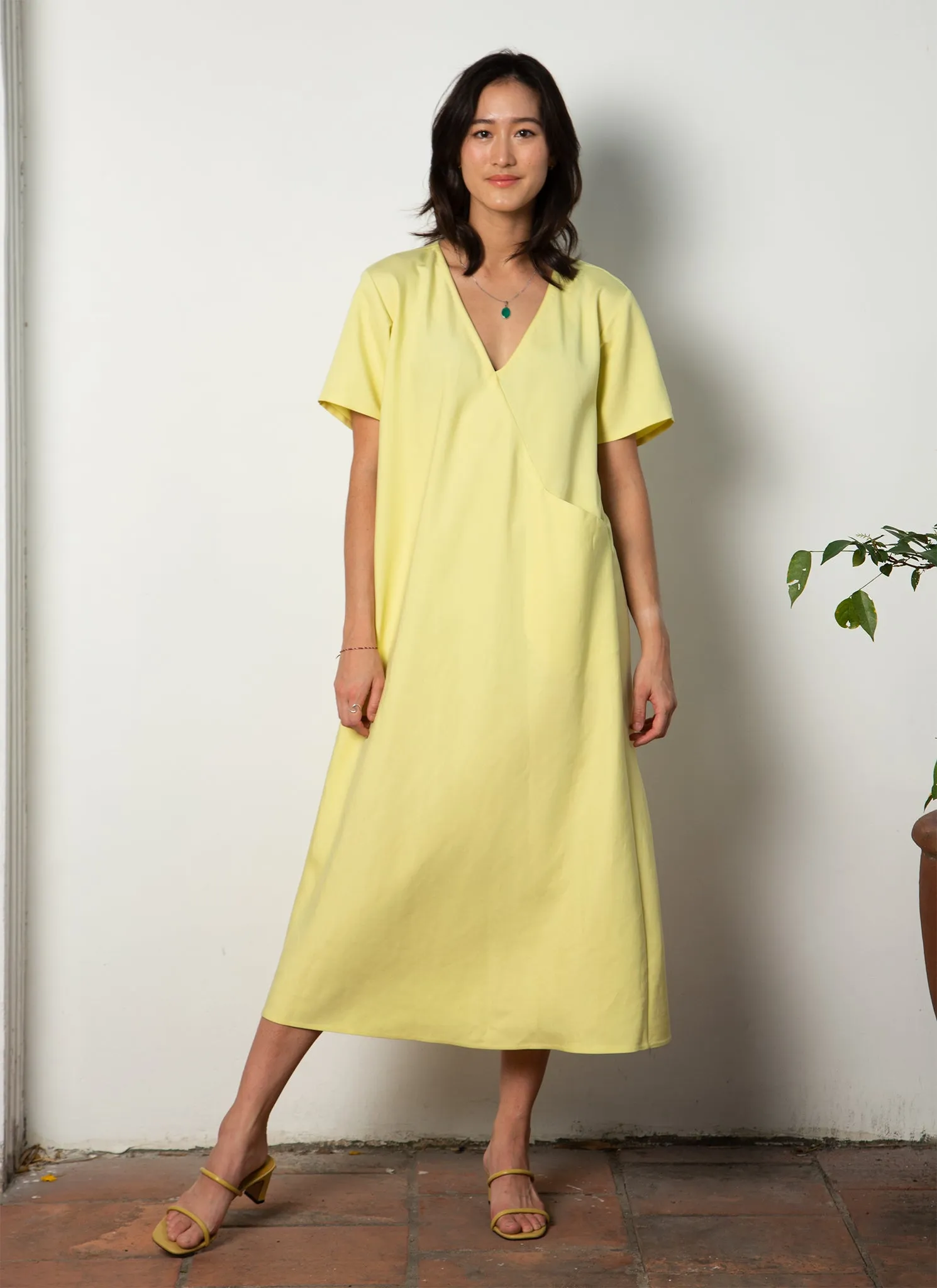 Mango Short Sleeve V Pocket Dress - Lemon