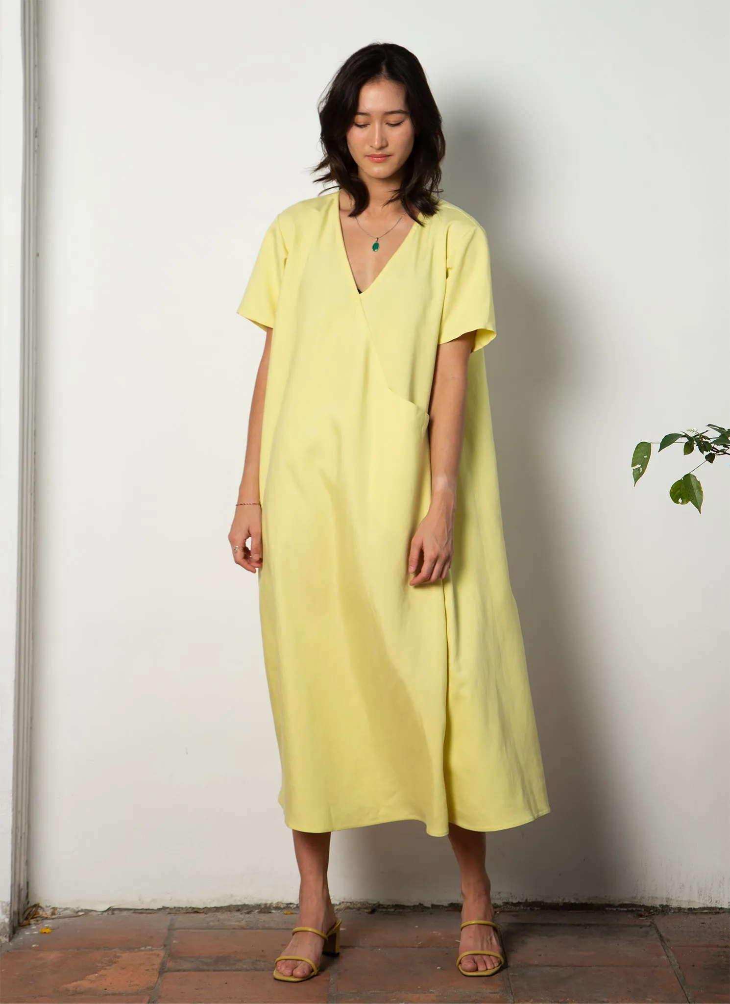 Mango Short Sleeve V Pocket Dress - Lemon