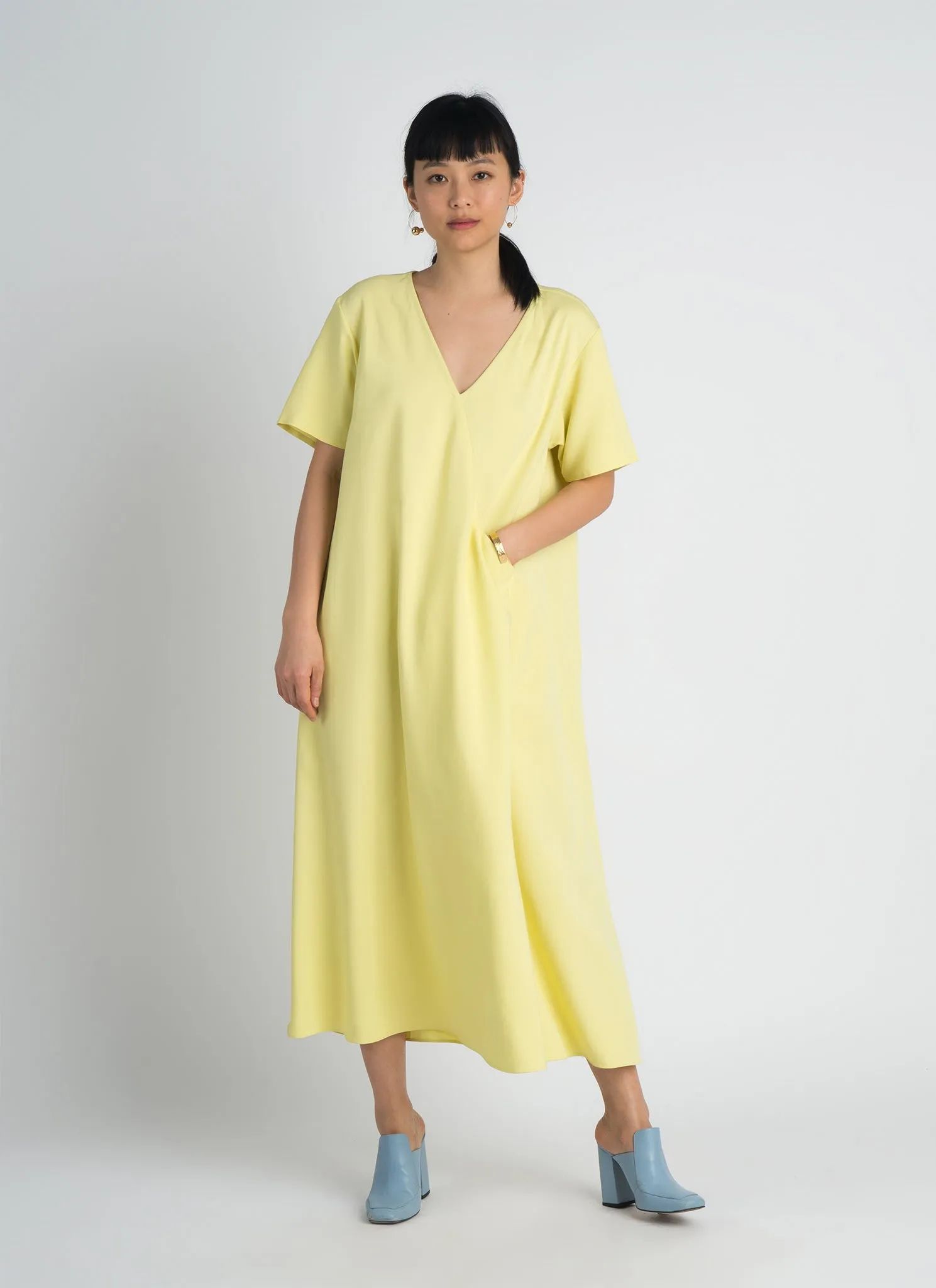 Mango Short Sleeve V Pocket Dress - Lemon