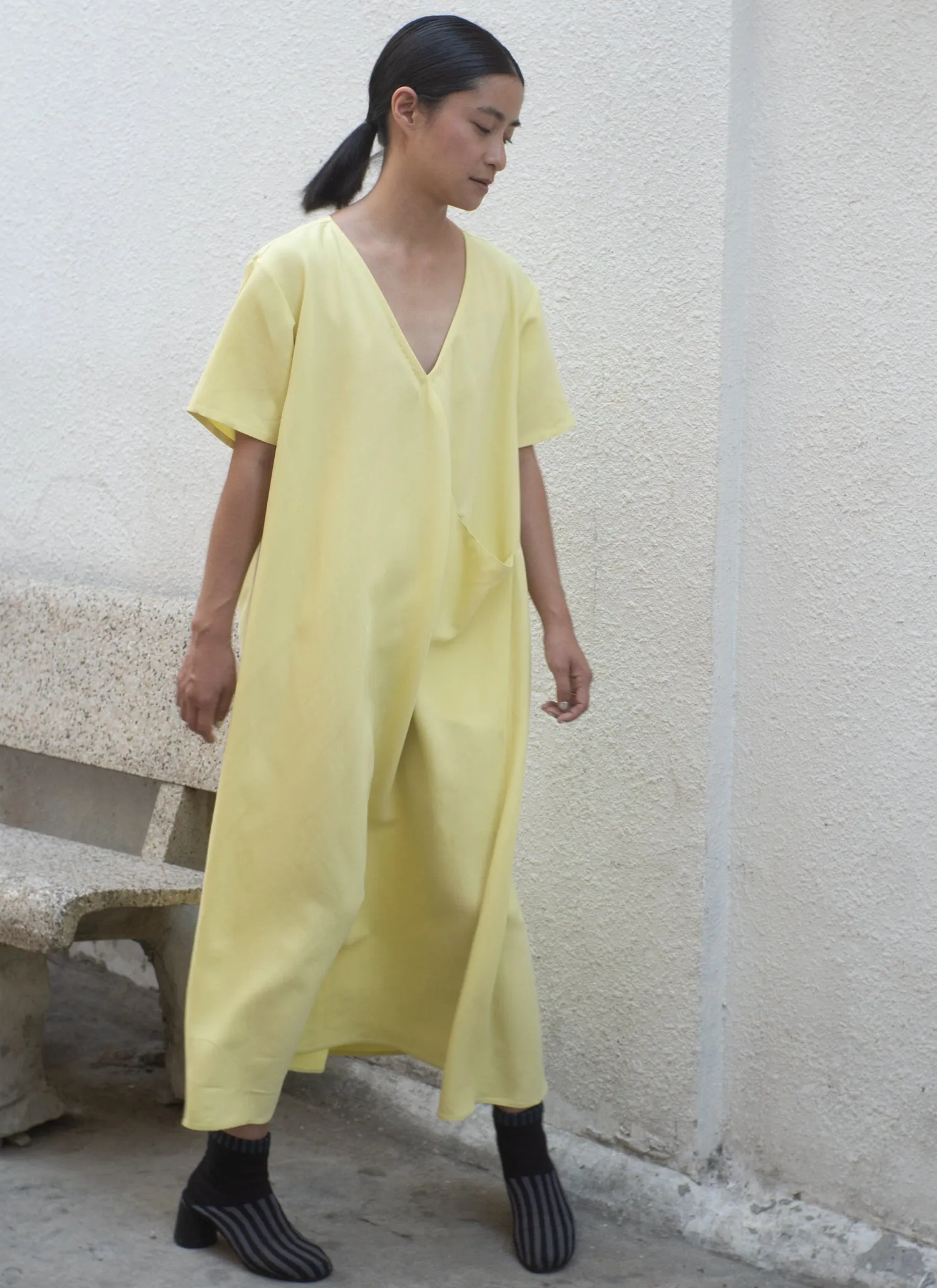 Mango Short Sleeve V Pocket Dress - Lemon