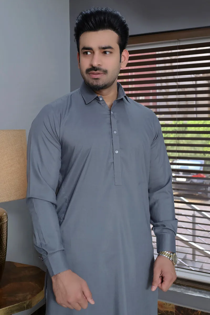 Men Blended Wash-n-Wear Kameez Shalwar Grey