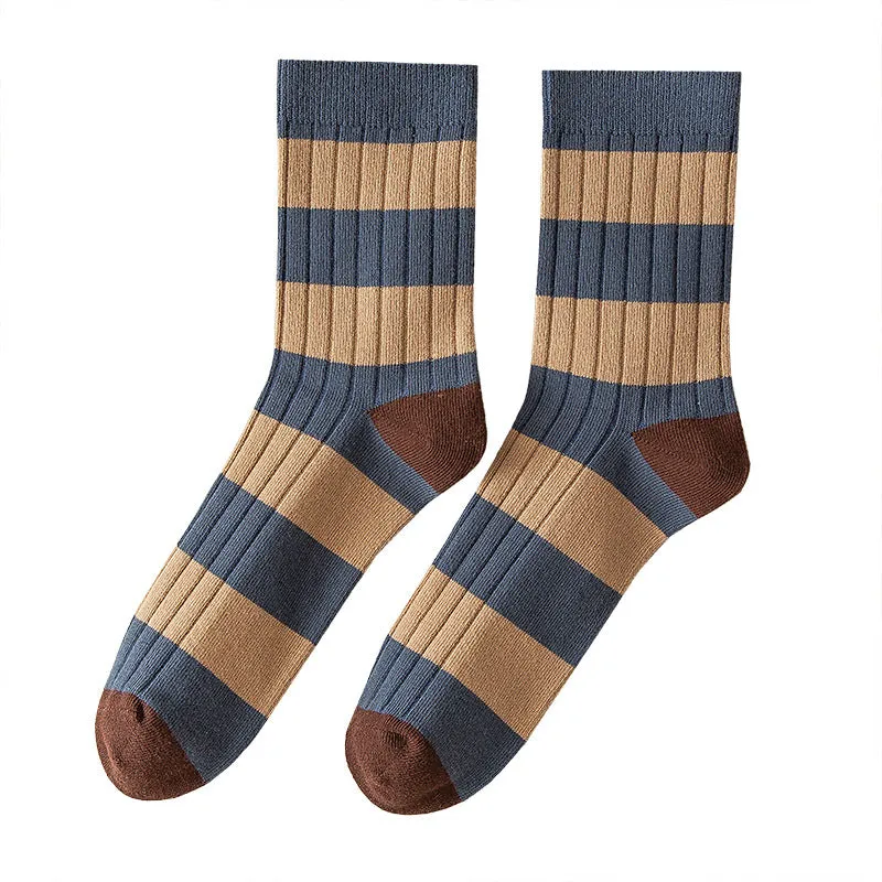 Mid-Calf Autumn Winter Retro Striped Sports Color Matching Cotton Leisure Long Socks