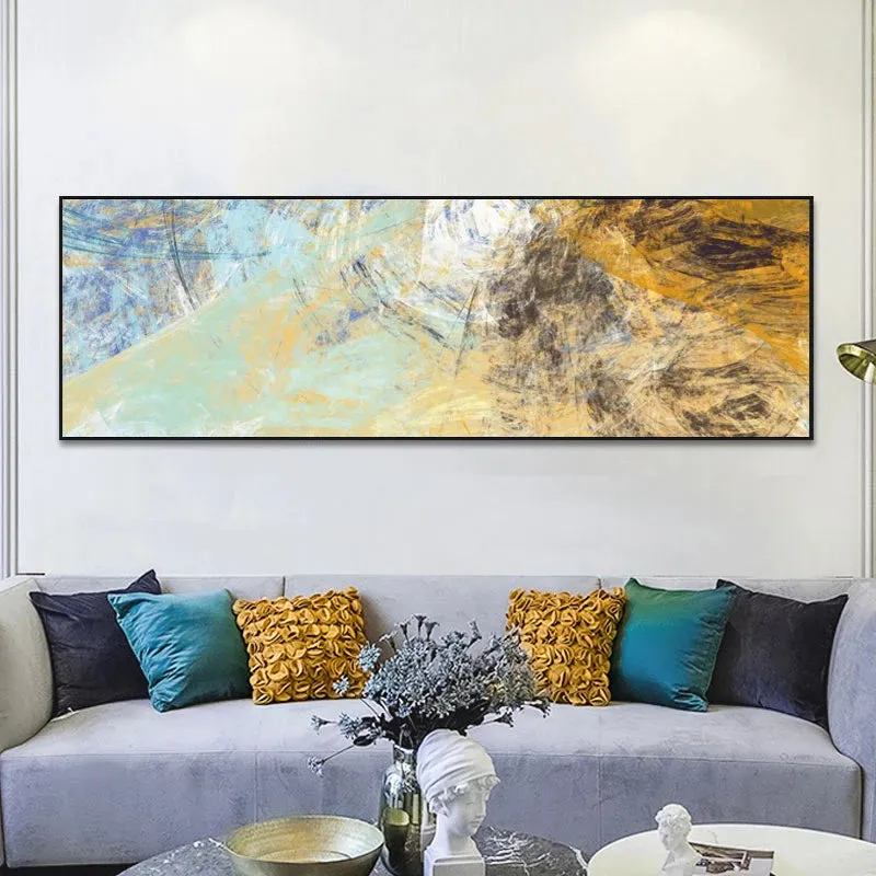 Modern Abstract Blue Yellow Color Splash Wall Art Fine Art Canvas Prints Wide Format Pictures For Above The Sofa Bedroom Art For Above The Bed