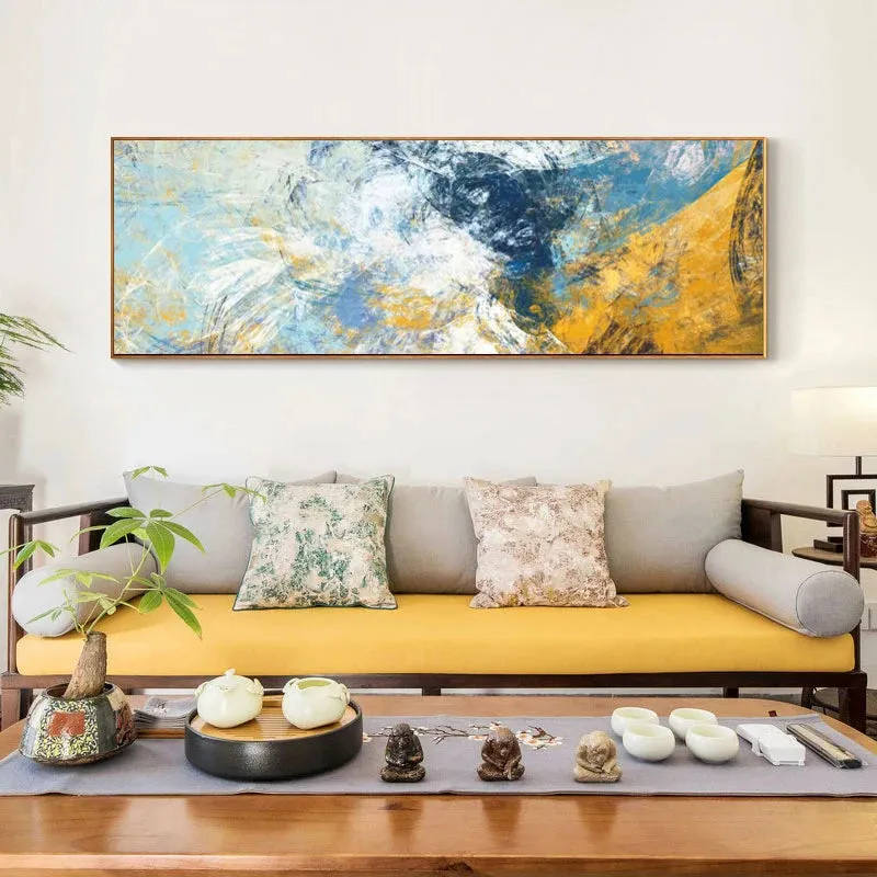 Modern Abstract Blue Yellow Color Splash Wall Art Fine Art Canvas Prints Wide Format Pictures For Above The Sofa Bedroom Art For Above The Bed