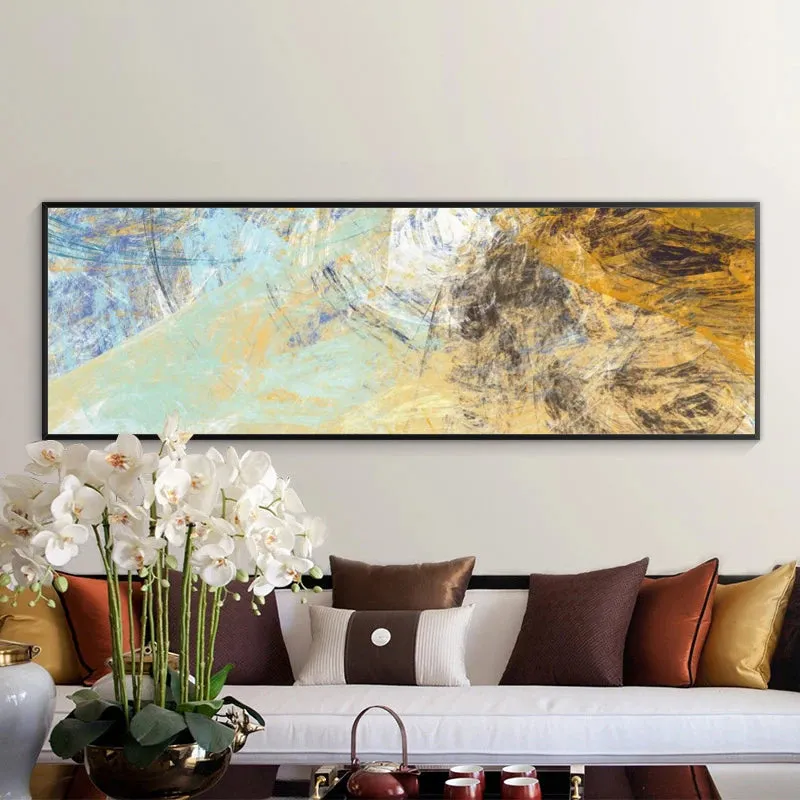 Modern Abstract Blue Yellow Color Splash Wall Art Fine Art Canvas Prints Wide Format Pictures For Above The Sofa Bedroom Art For Above The Bed