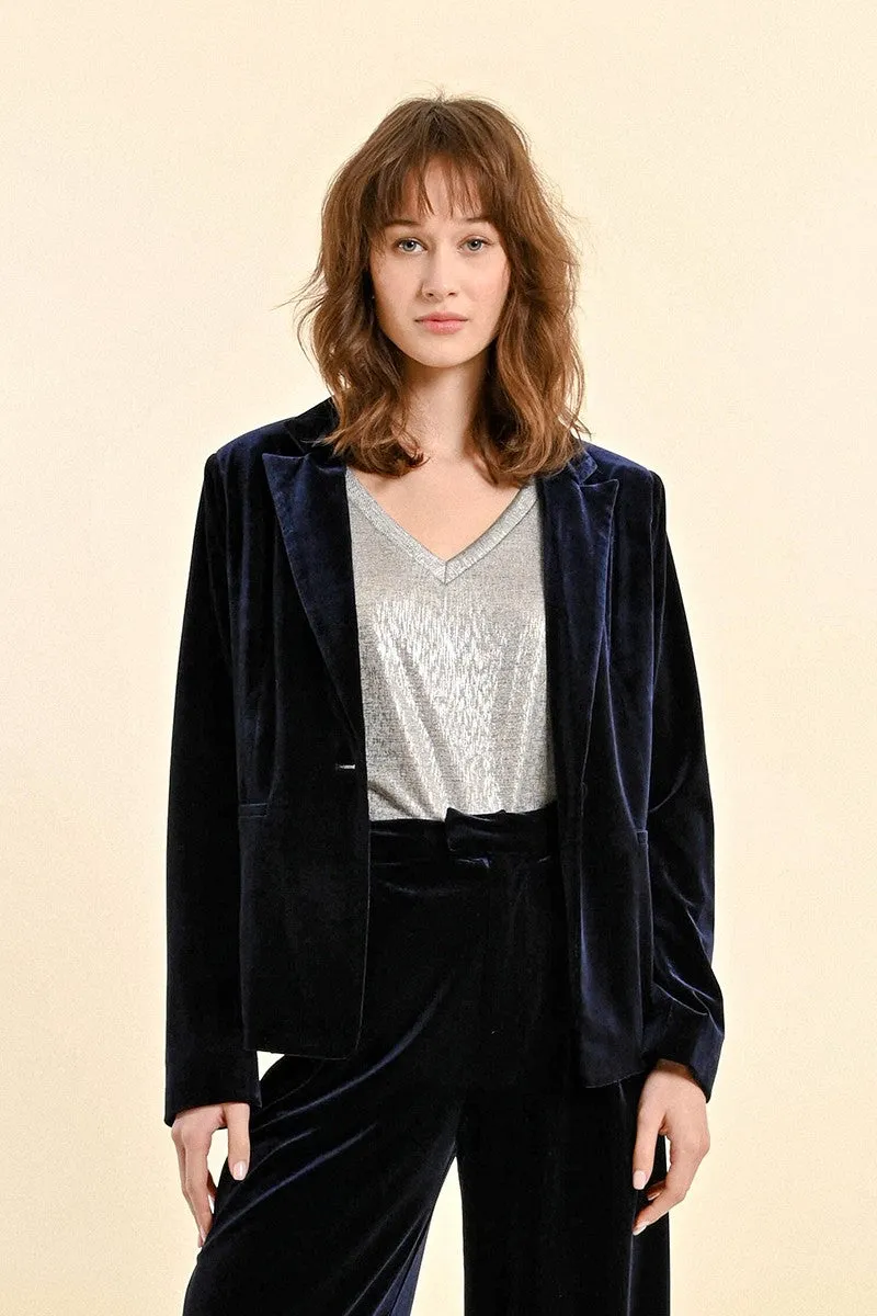 Molly Bracken Velvet Single Button Blazer