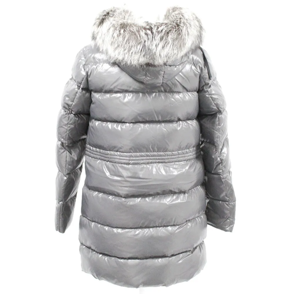 Moncler £1655 Grey Glossy Aphrotiti Long Down Quilted Coat Sz1