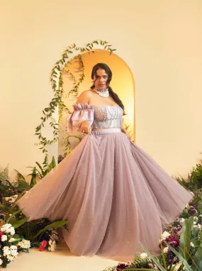 Nysa Mauve Pearl Tulle Lehenga