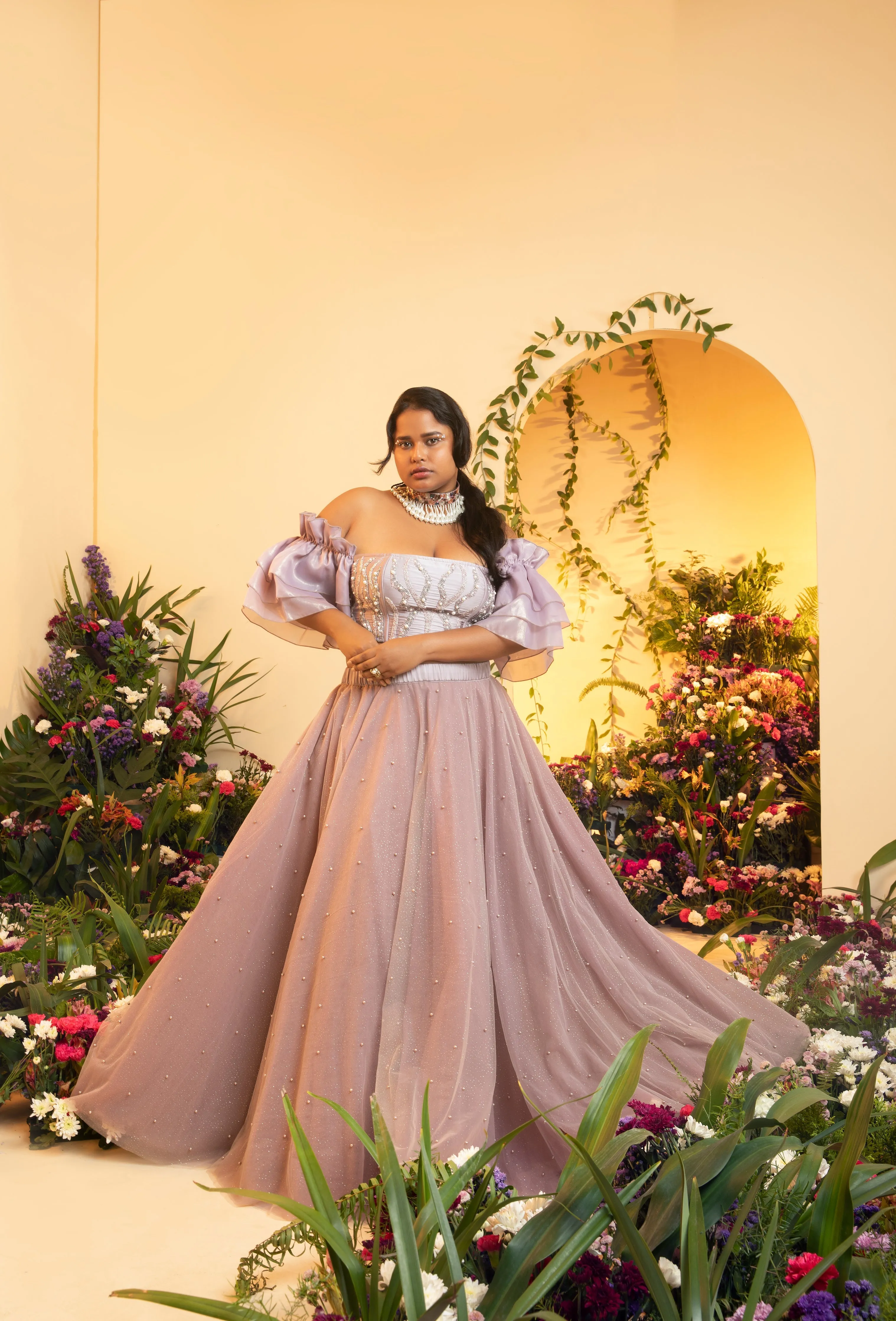 Nysa Mauve Pearl Tulle Lehenga