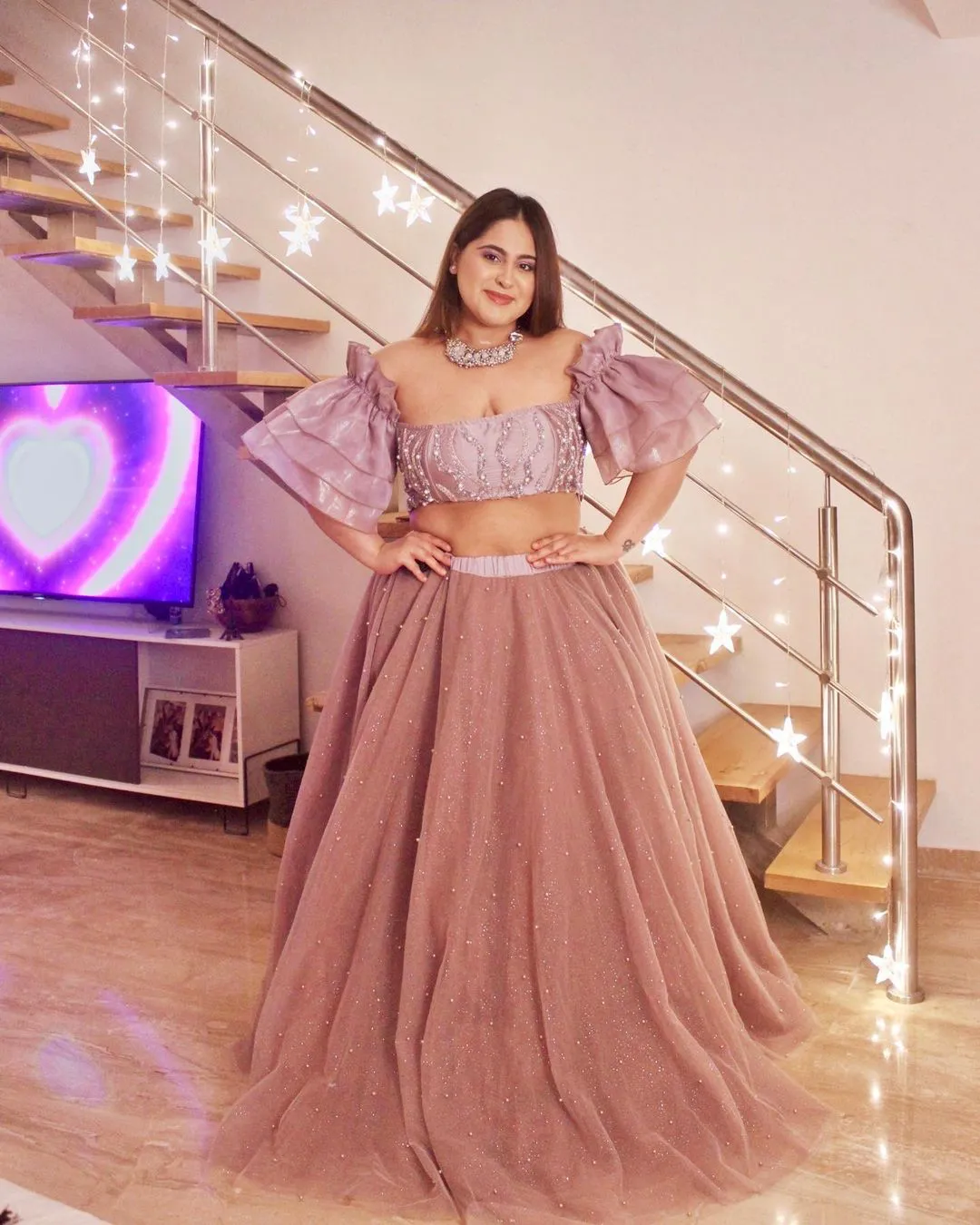 Nysa Mauve Pearl Tulle Lehenga