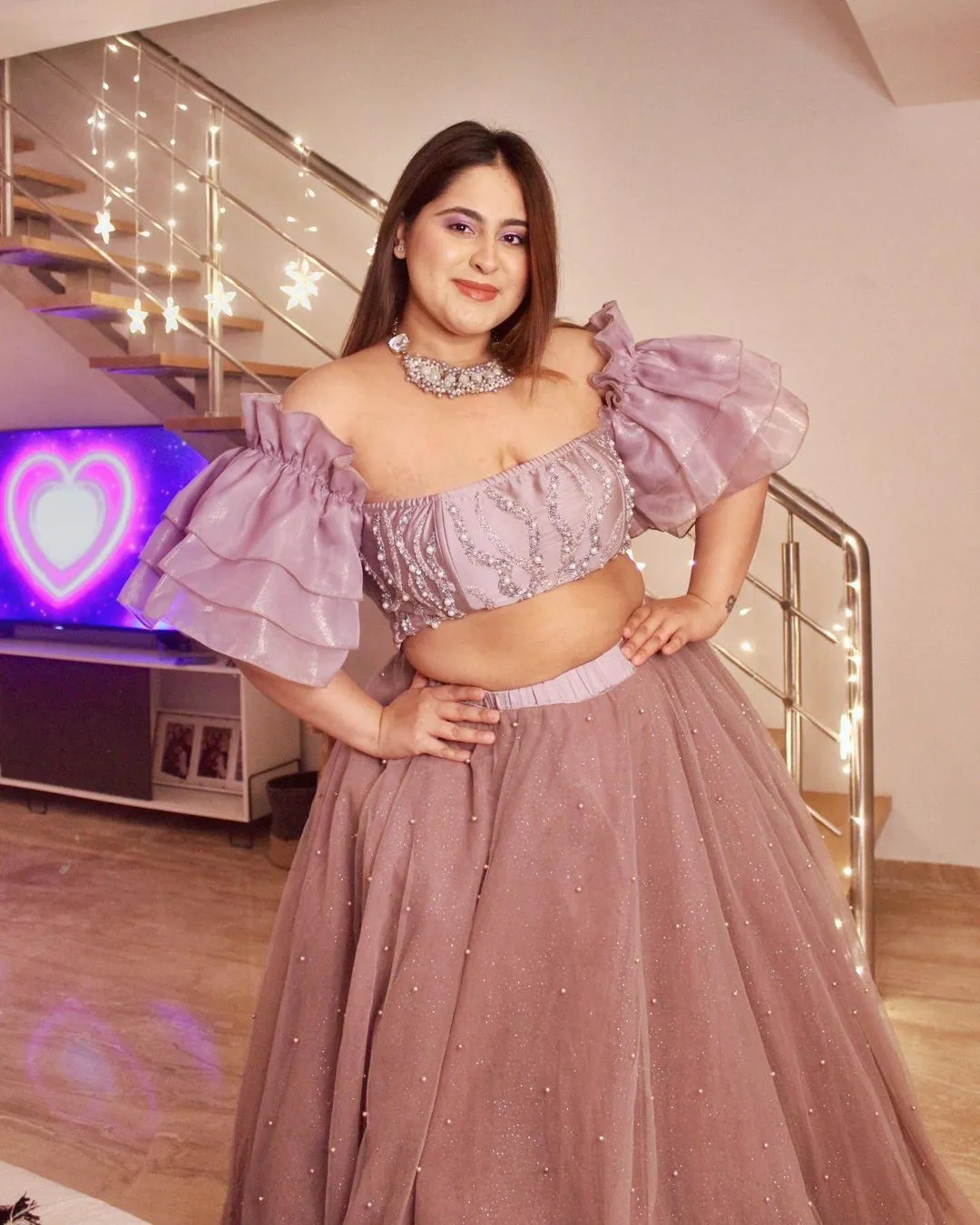 Nysa Mauve Pearl Tulle Lehenga