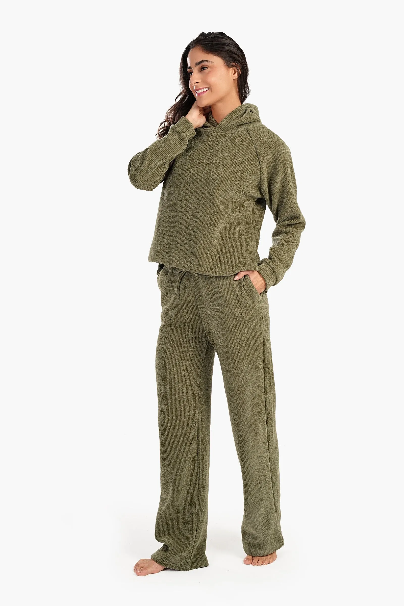 Olive Green Ribbed Pyjama Set