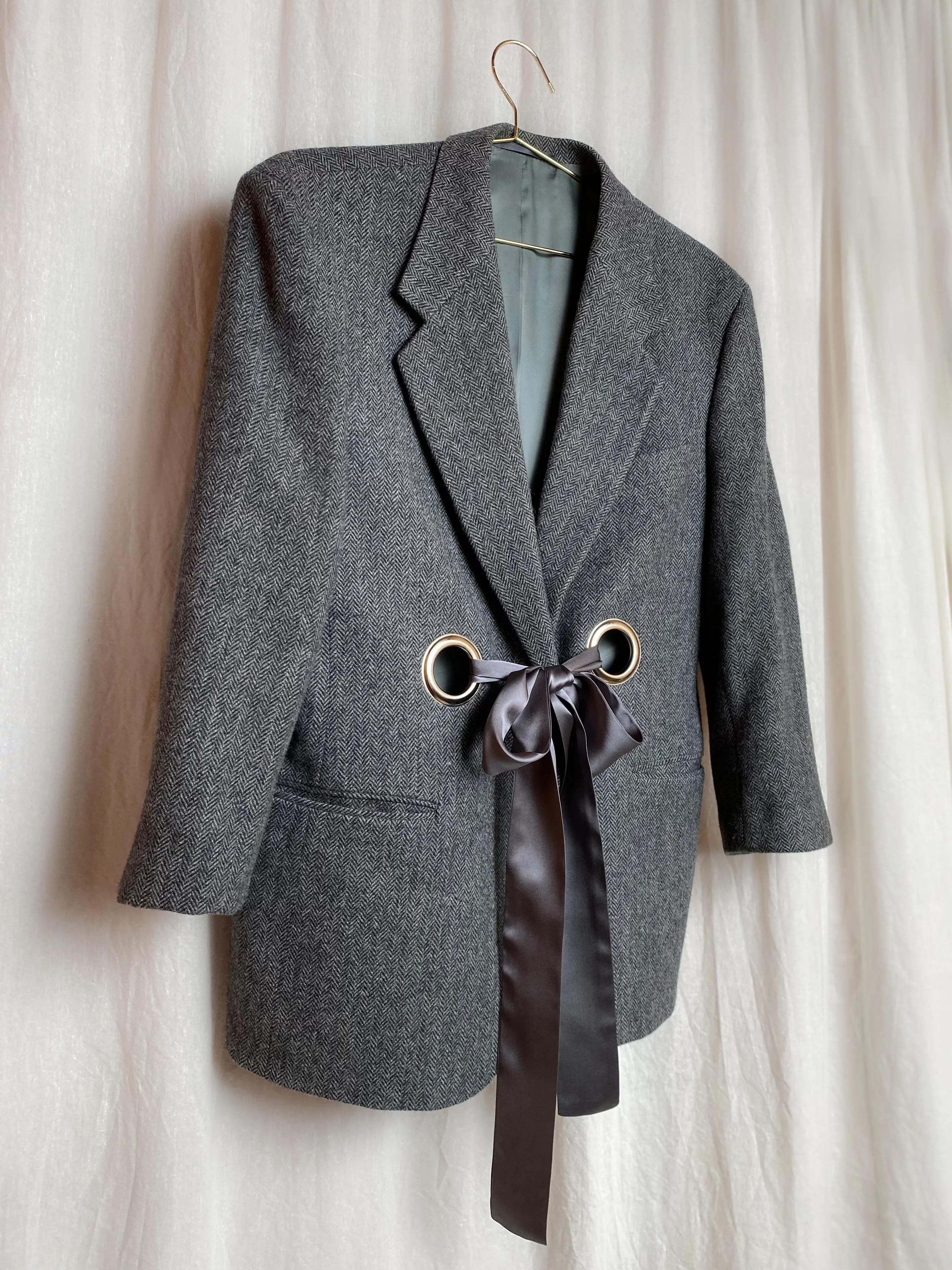 OUT OF OFFICE SUIT JACKET [ Wool, Chevron Tie Blazer, Silver Eyelets, Up To Size Large ]