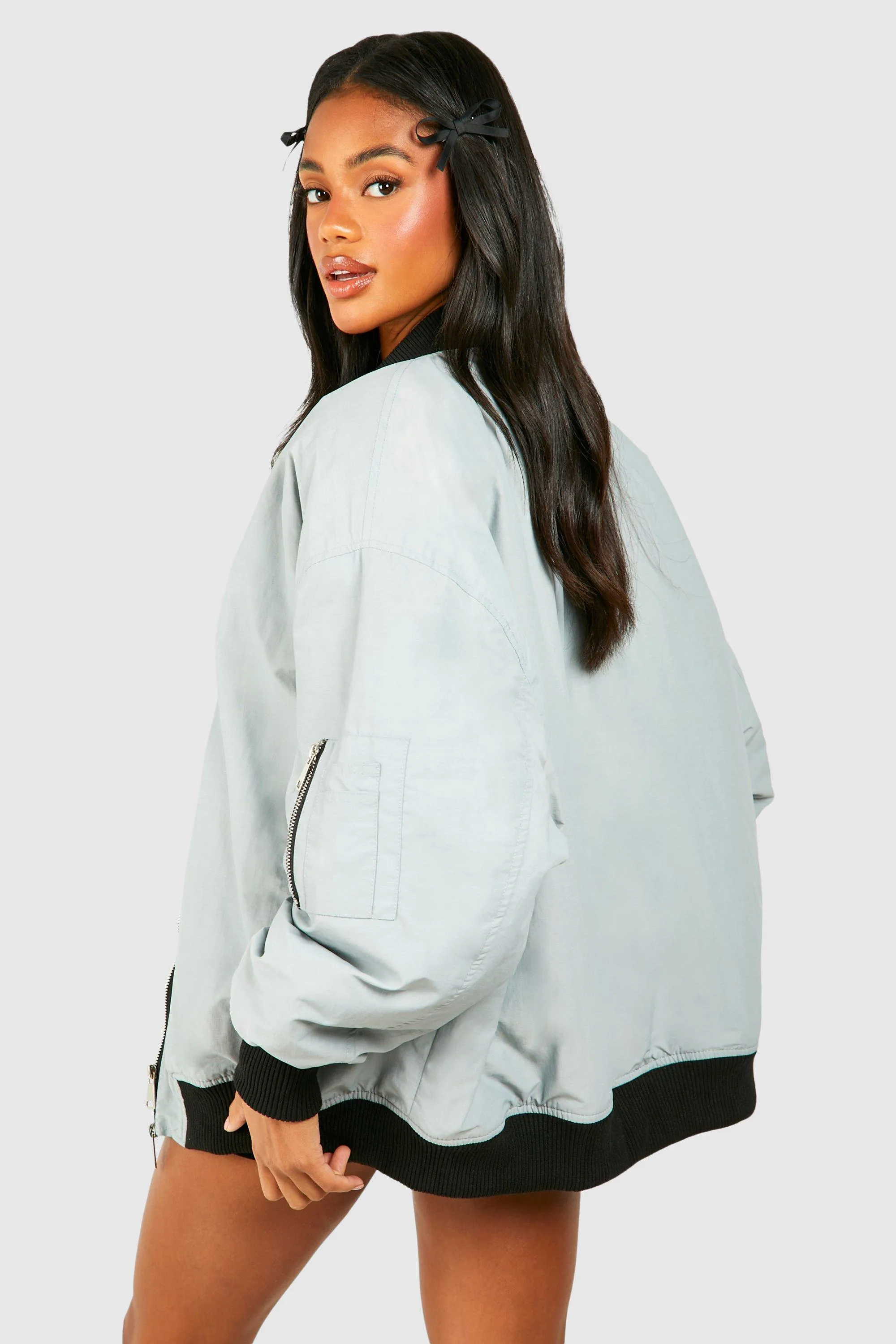 OVERSIZED CONTRAST RIB BOMBER JACKET