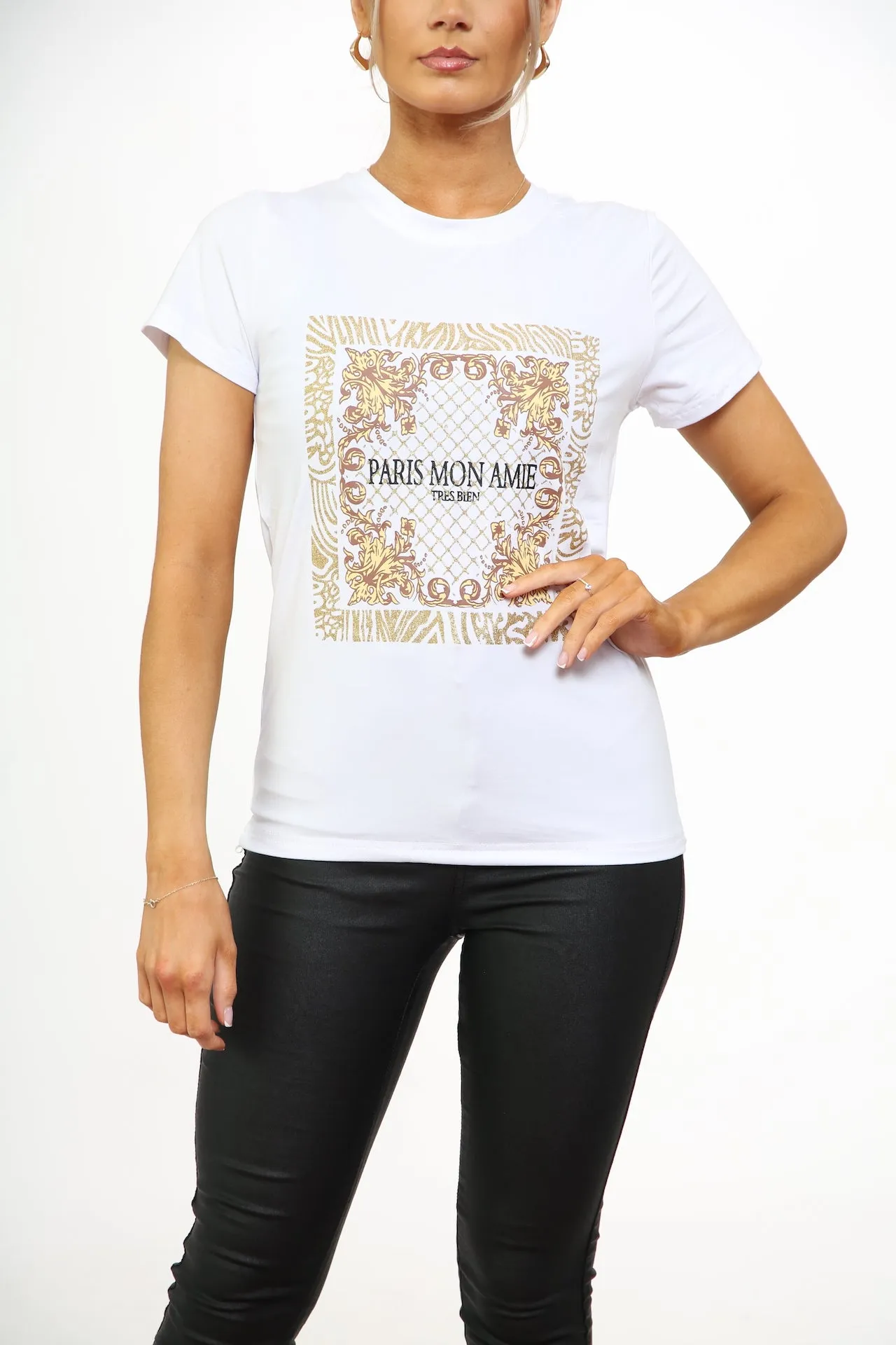 'PARIS MON AMIE ' SLOGAN  PRINT T-SHIRT