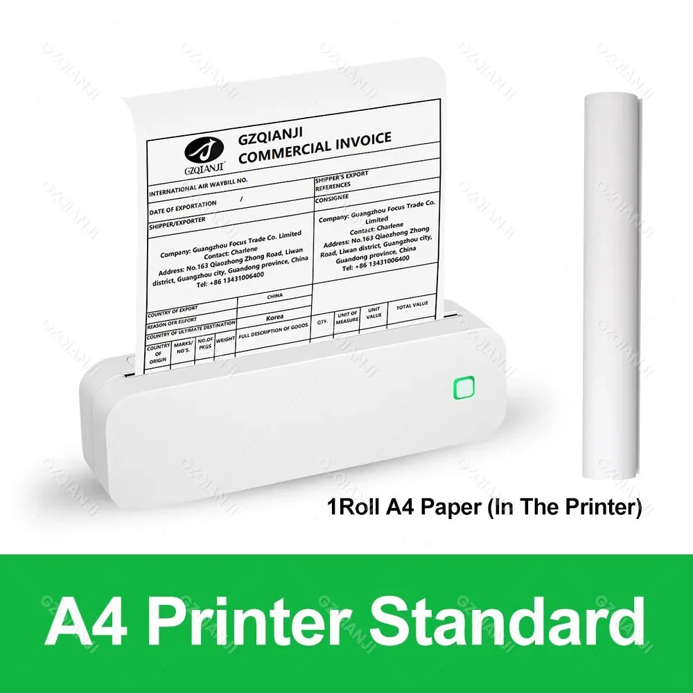 Portable Mini Thermal Printer Bluetooth with A4 Roll Paper Case Bag for Mobile Phone Office Documents PDF World Printing