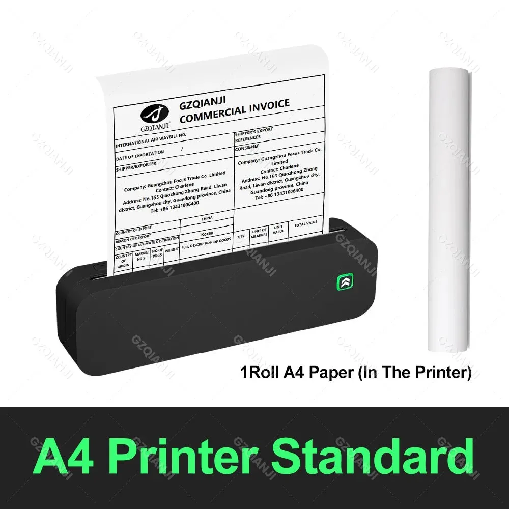 Portable Mini Thermal Printer Bluetooth with A4 Roll Paper Case Bag for Mobile Phone Office Documents PDF World Printing