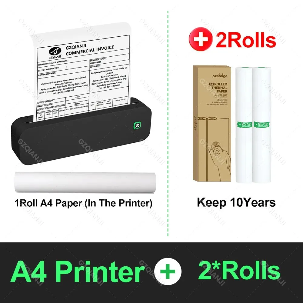 Portable Mini Thermal Printer Bluetooth with A4 Roll Paper Case Bag for Mobile Phone Office Documents PDF World Printing