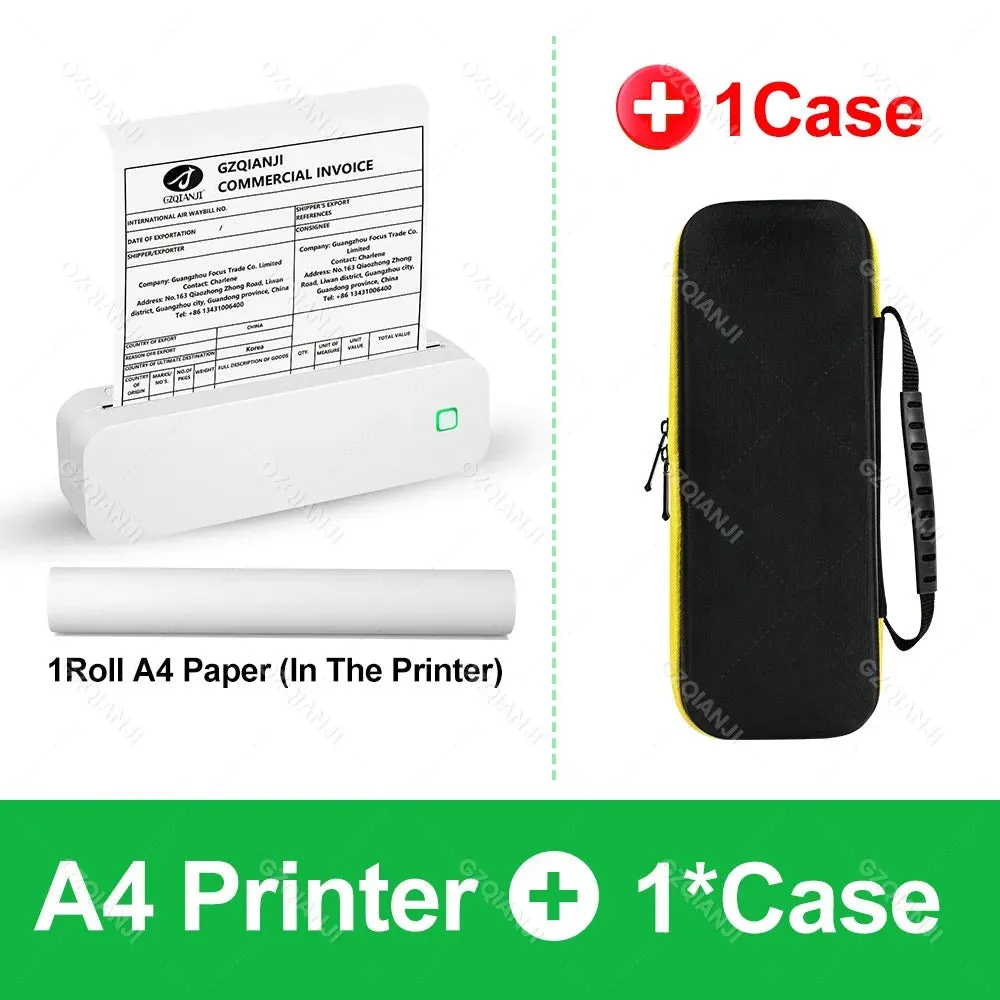 Portable Mini Thermal Printer Bluetooth with A4 Roll Paper Case Bag for Mobile Phone Office Documents PDF World Printing