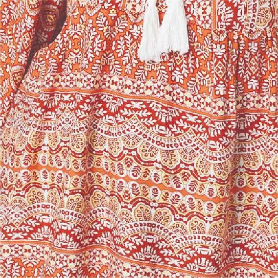 Printed Tassel Drawstring Blouse