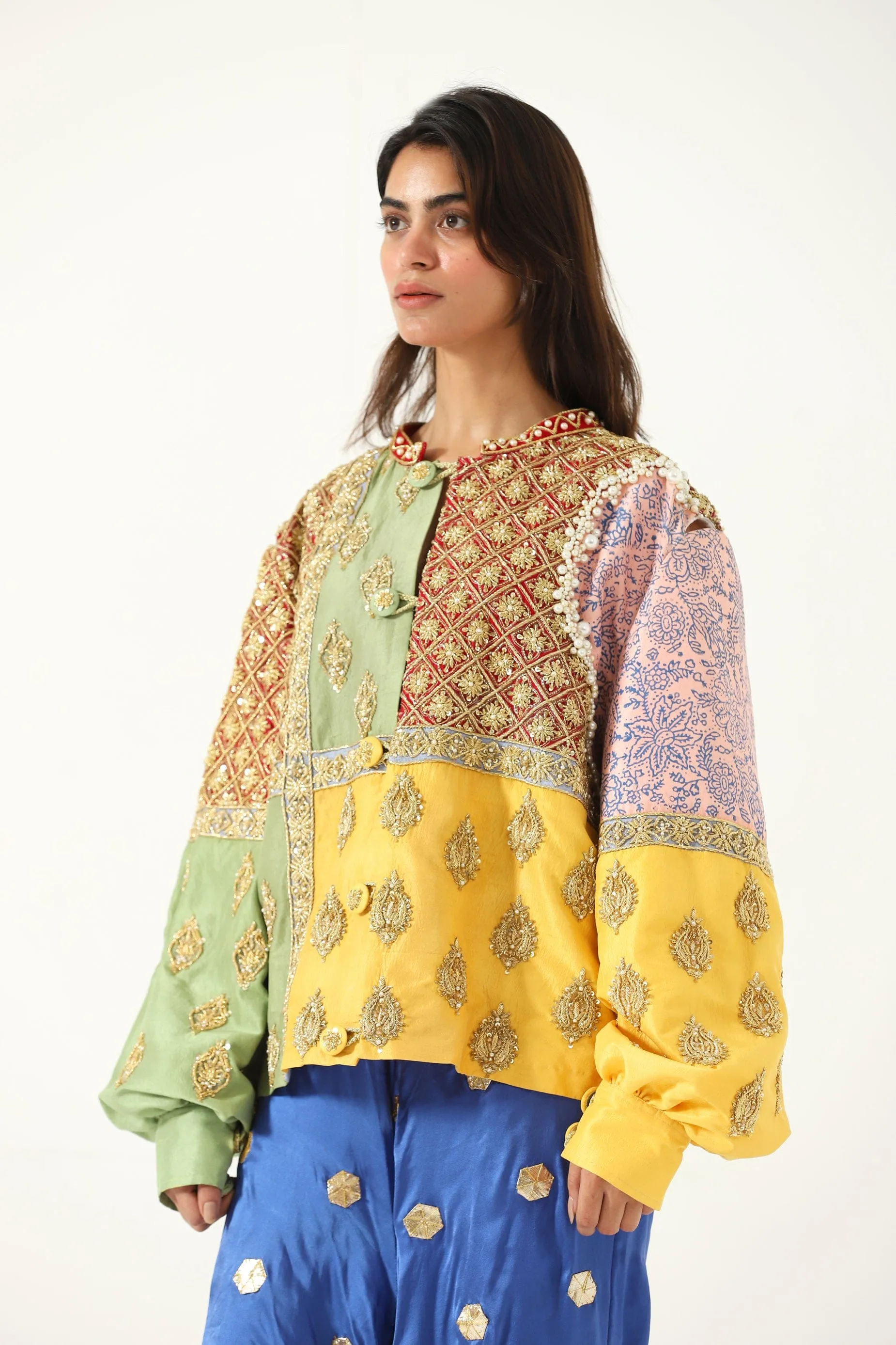 "BARSAAT" HAND EMBROIDERED SILK SHIRT-JACKET