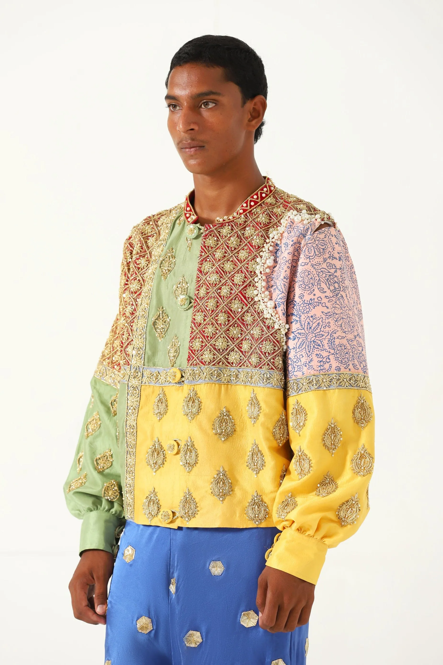 "BARSAAT" HAND EMBROIDERED SILK SHIRT-JACKET