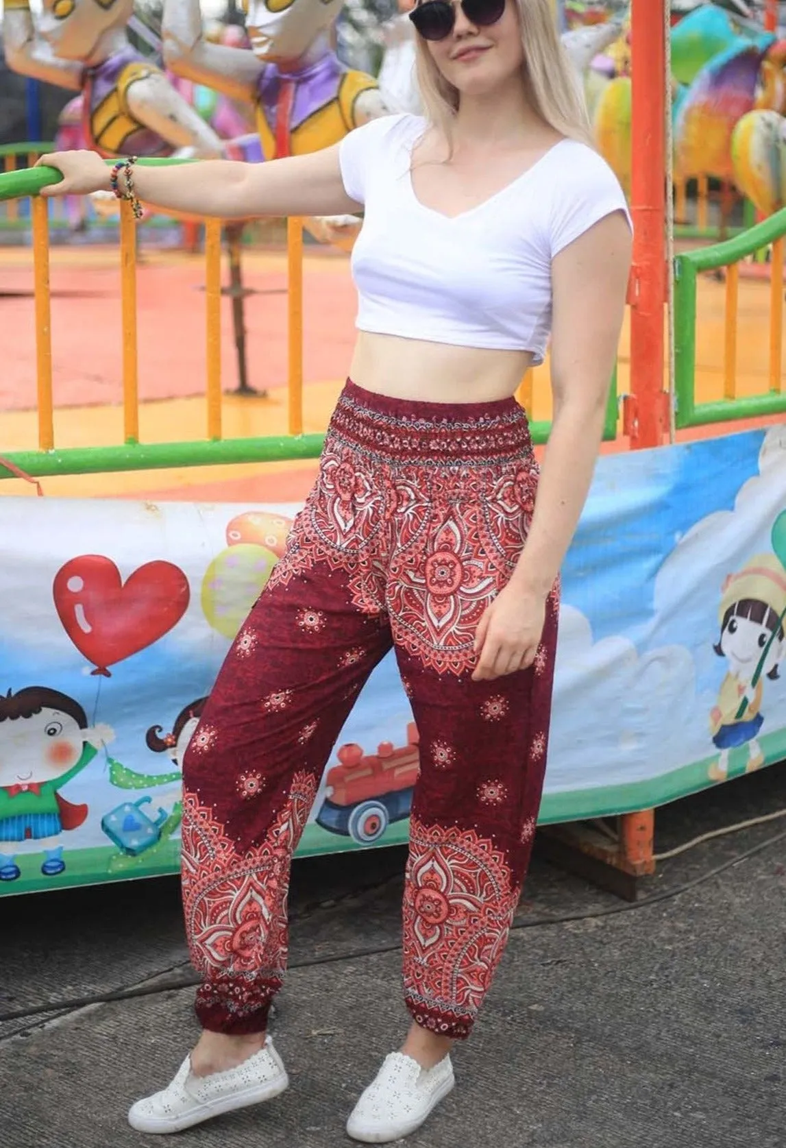 Red Rose Harem Pants