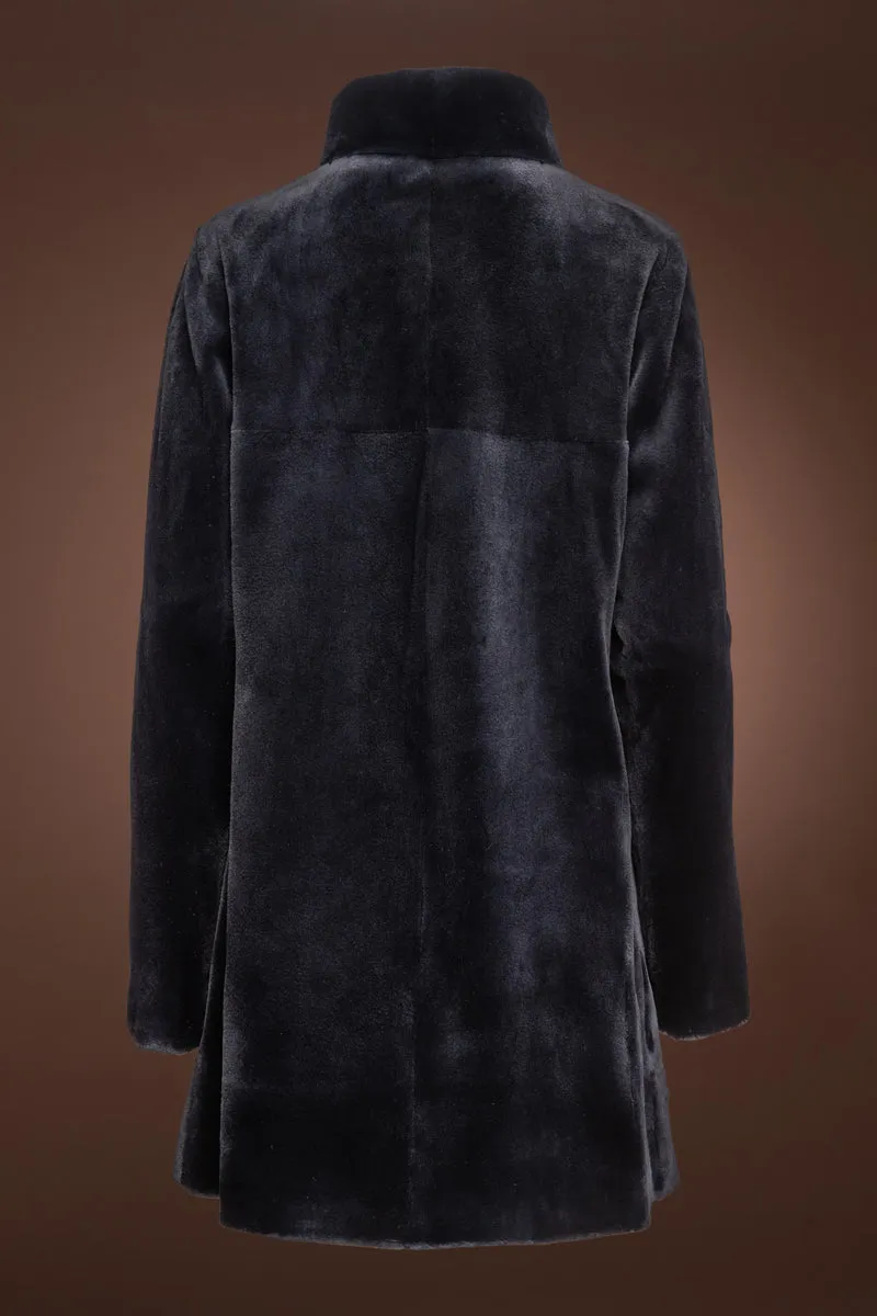 Reversible Chevron Sheared Mid-Length Mink Fur Coat