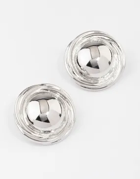 Rhodium Button Medium Stud Earrings