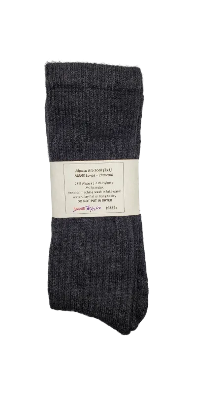 S322 Alpaca Rib Sock Charcoal Mens Large (3 X 1)