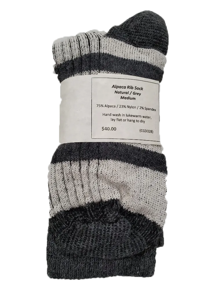 S328 Alpaca Rib Sock Grey Ladies Large / Mens Medium